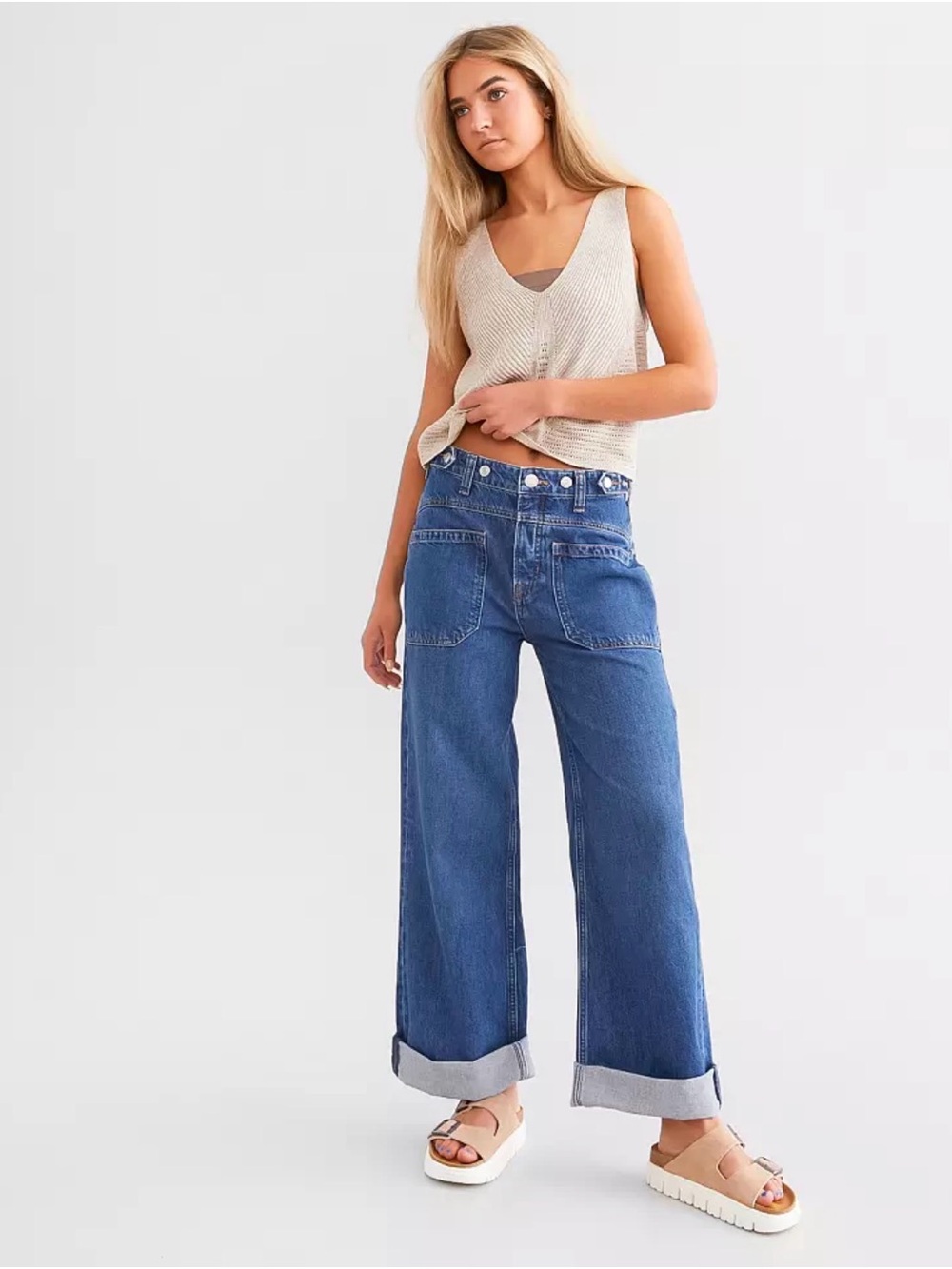 We The Free “Palmer” Wide Leg High-Rise Blue Women’s Jeans NWT